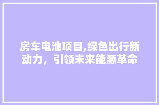 房车电池项目,绿色出行新动力，引领未来能源革命