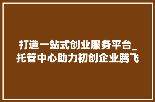 打造一站式创业服务平台_托管中心助力初创企业腾飞