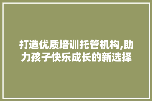 打造优质培训托管机构,助力孩子快乐成长的新选择