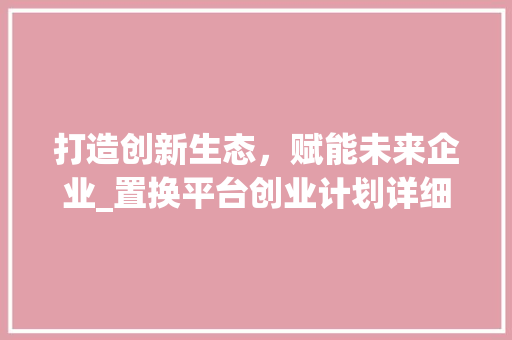 打造创新生态，赋能未来企业_置换平台创业计划详细介绍
