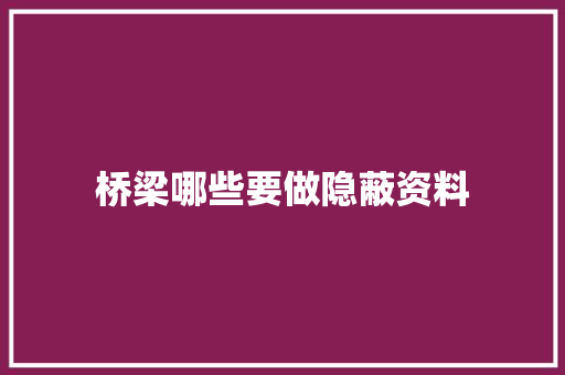 桥梁哪些要做隐蔽资料