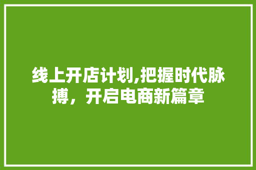 线上开店计划,把握时代脉搏，开启电商新篇章