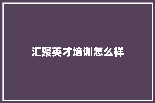 汇聚英才培训怎么样