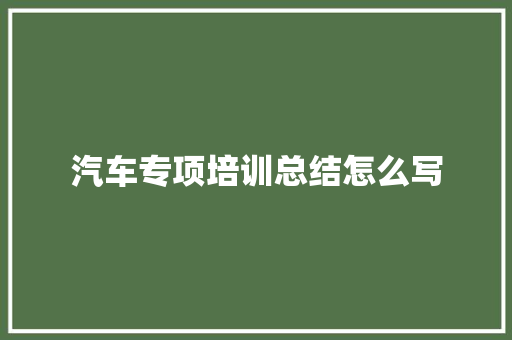 汽车专项培训总结怎么写