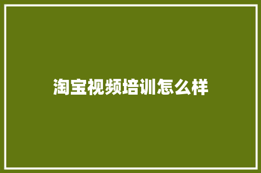淘宝视频培训怎么样