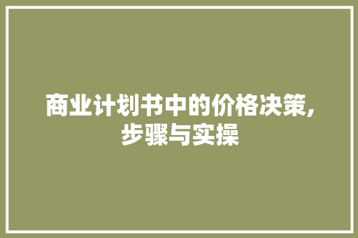 商业计划书中的价格决策,步骤与实操