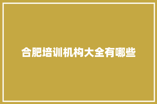 合肥培训机构大全有哪些