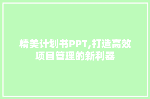 精美计划书PPT,打造高效项目管理的新利器