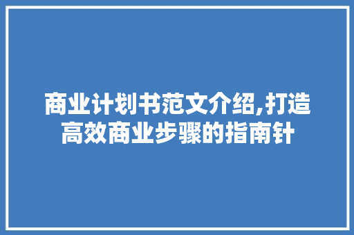 商业计划书范文介绍,打造高效商业步骤的指南针