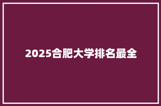2025合肥大学排名最全