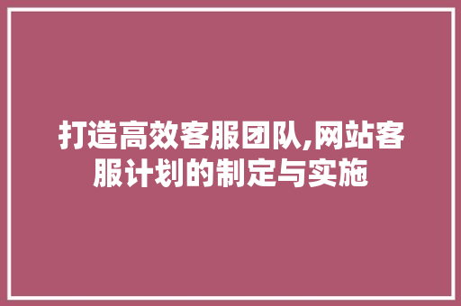 打造高效客服团队,网站客服计划的制定与实施