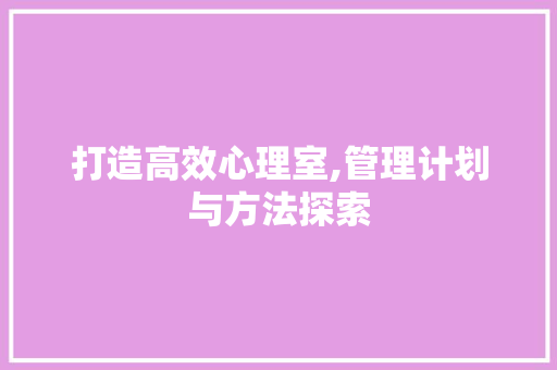 打造高效心理室,管理计划与方法探索