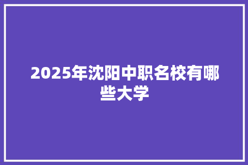 2025年沈阳中职名校有哪些大学