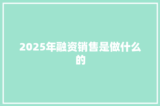 2025年融资销售是做什么的
