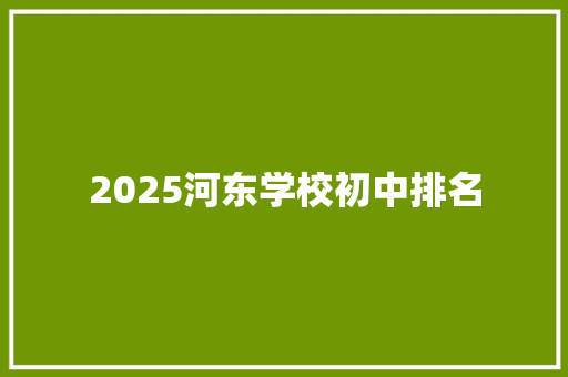 2025河东学校初中排名