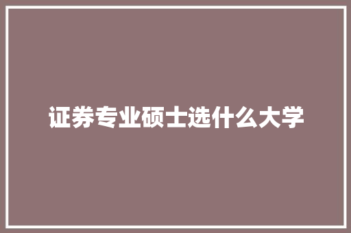 证券专业硕士选什么大学