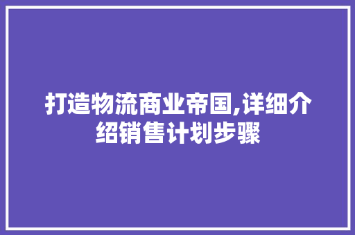 打造物流商业帝国,详细介绍销售计划步骤