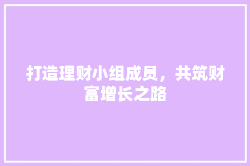 打造理财小组成员，共筑财富增长之路