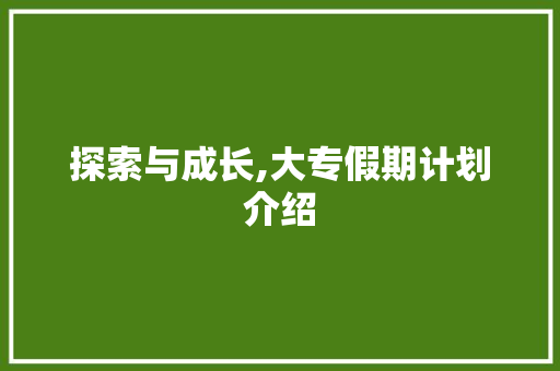 探索与成长,大专假期计划介绍