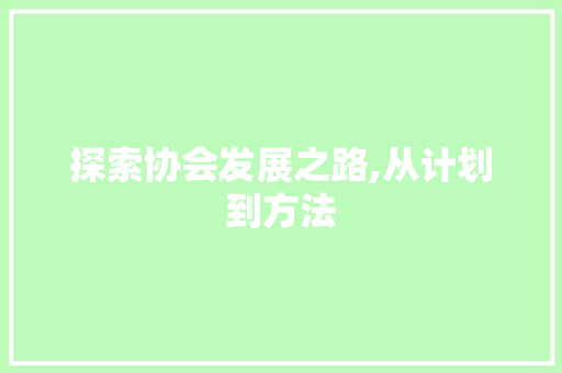 探索协会发展之路,从计划到方法