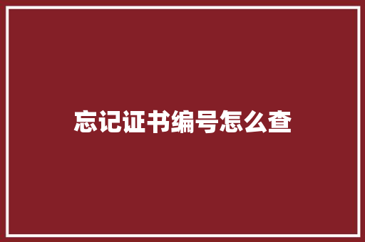 忘记证书编号怎么查