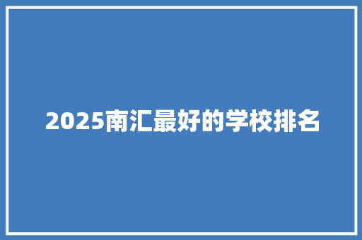 2025南汇最好的学校排名