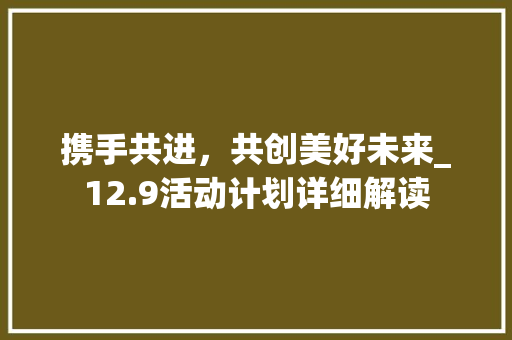 携手共进，共创美好未来_12.9活动计划详细解读