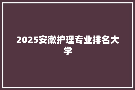 2025安徽护理专业排名大学