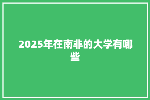 2025年在南非的大学有哪些