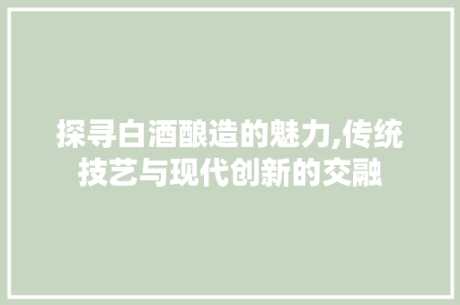 探寻白酒酿造的魅力,传统技艺与现代创新的交融