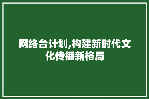 网络台计划,构建新时代文化传播新格局