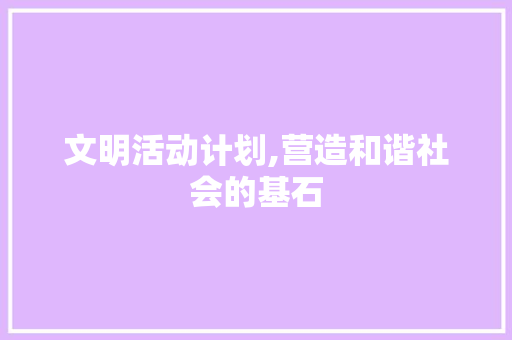文明活动计划,营造和谐社会的基石