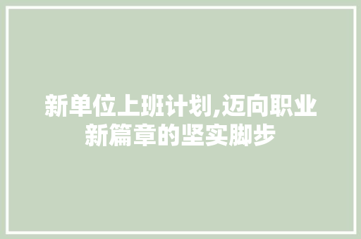 新单位上班计划,迈向职业新篇章的坚实脚步