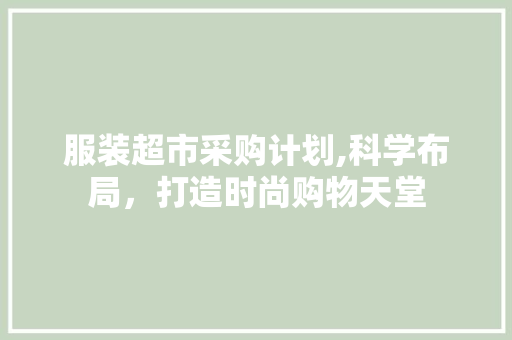 服装超市采购计划,科学布局，打造时尚购物天堂