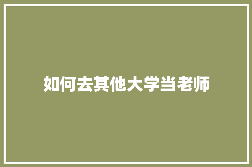 如何去其他大学当老师