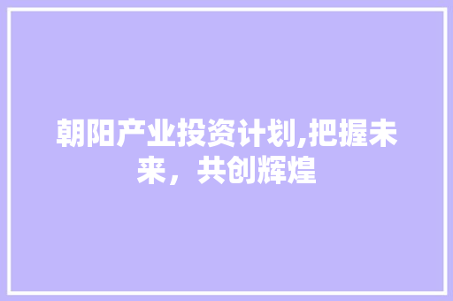朝阳产业投资计划,把握未来，共创辉煌