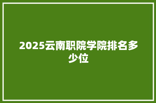 2025云南职院学院排名多少位