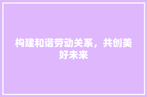 构建和谐劳动关系，共创美好未来