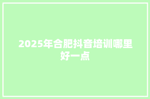 2025年合肥抖音培训哪里好一点