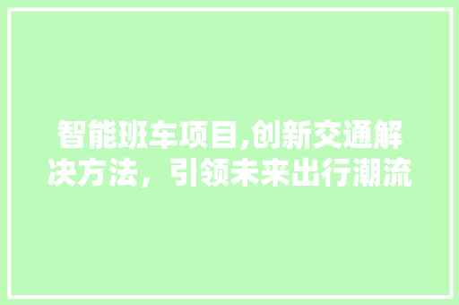 智能班车项目,创新交通解决方法，引领未来出行潮流