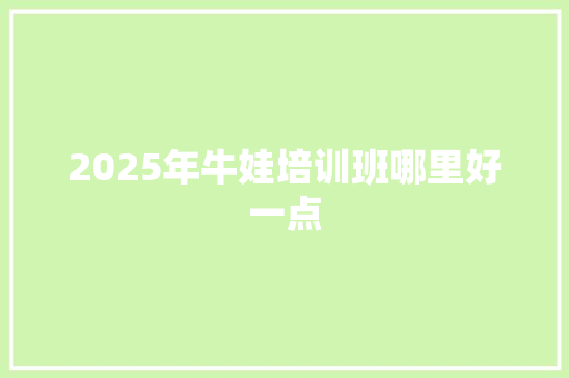 2025年牛娃培训班哪里好一点