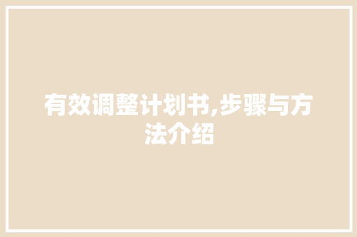 有效调整计划书,步骤与方法介绍