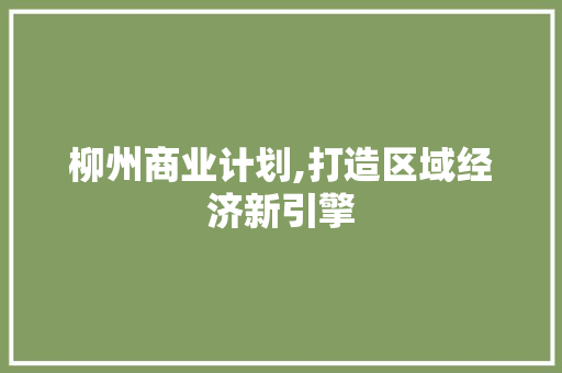 柳州商业计划,打造区域经济新引擎