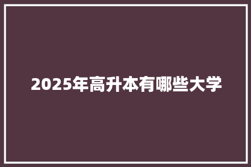 2025年高升本有哪些大学