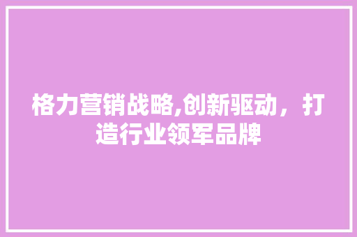格力营销战略,创新驱动，打造行业领军品牌