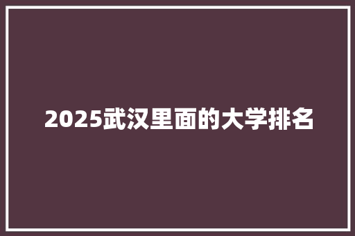 2025武汉里面的大学排名