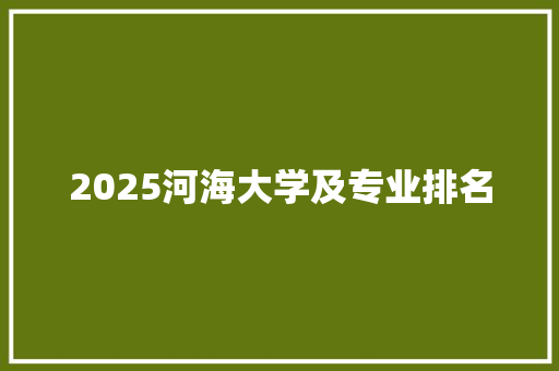 2025河海大学及专业排名