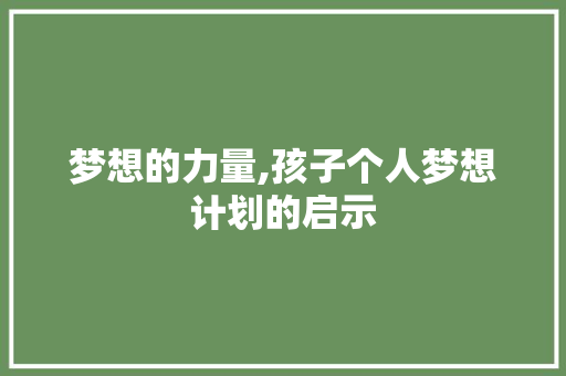 梦想的力量,孩子个人梦想计划的启示