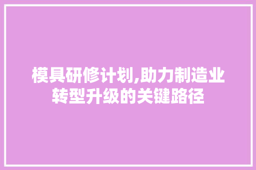模具研修计划,助力制造业转型升级的关键路径