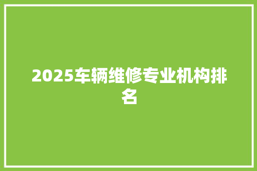 2025车辆维修专业机构排名